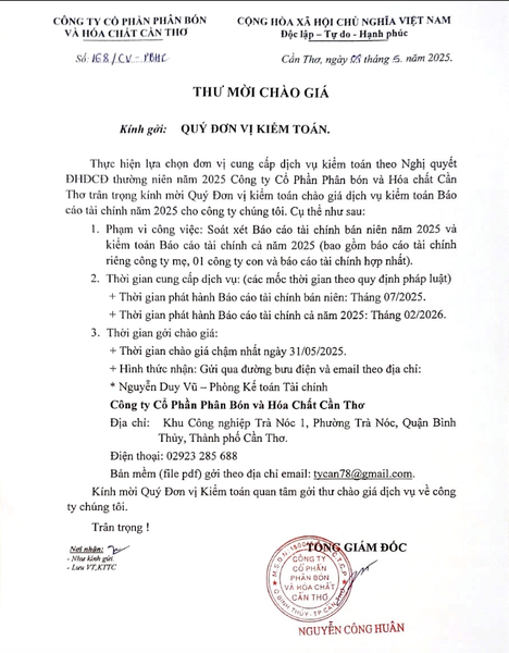 CFC - Thư mời chào giá kiểm toán dịch vụ