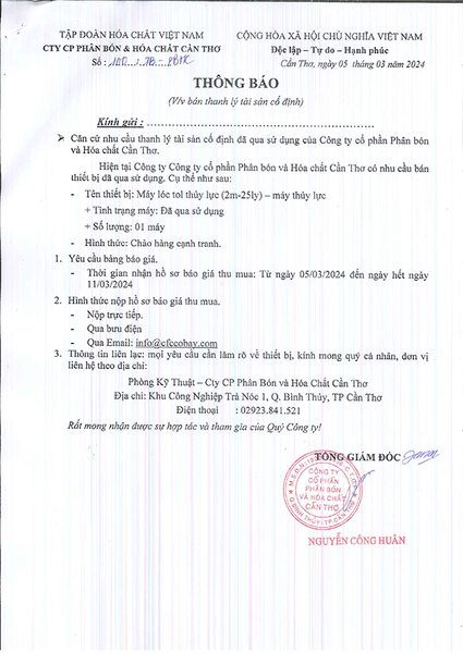 Thông báo v/v - Đấu giá tài sản 02