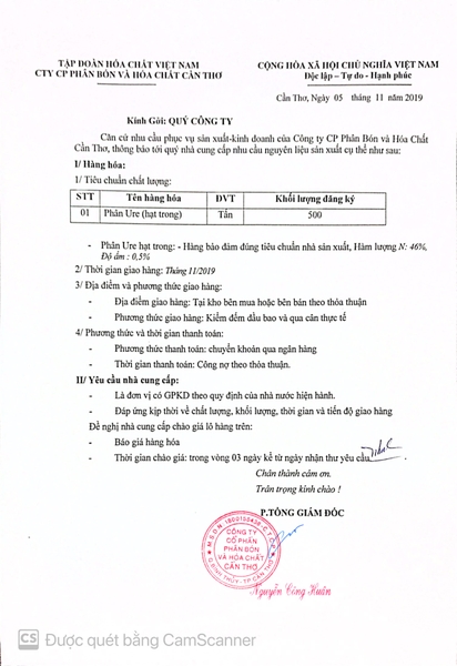 CFC - Mời chào giá "URE HẠT TRONG" [Đã Hết Hạn Chào Thầu]