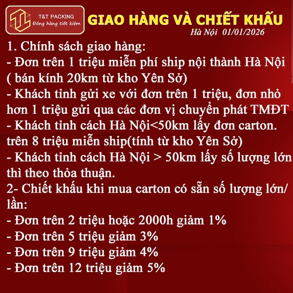 HÀ NỘI BÁO GIÁ HỘP CARTON, BĂNG DÍNH, XỐP HƠI ÁP DỤNG NGÀY 01/01/2026
