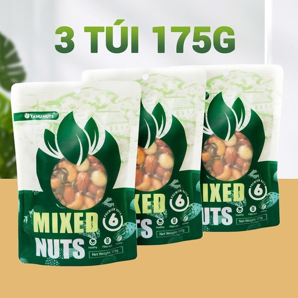 Hạt dinh dưỡng mix 6 loại TANU NUTS ,hạt ngũ cốc bà bầu gồm macca, óc chó vàng - đỏ, hạnh nhân, bí xanh, hạt điều