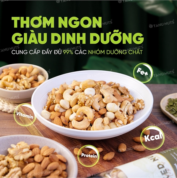 Hạt dinh dưỡng mix 4 loại TANU NUTS  hạt ngũ cốc bà bầu gồm hạt macca, óc chó, hạnh nhân, hạt điều