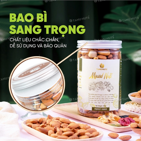 Hạt dinh dưỡng mix 4 loại TANU NUTS  hạt ngũ cốc bà bầu gồm hạt macca, óc chó, hạnh nhân, hạt điều