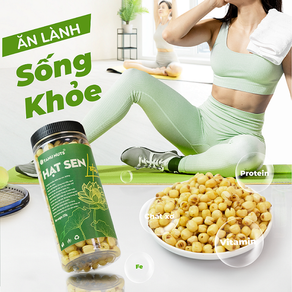 Hạt sen sấy giòn ăn liền TANU NUTS hũ 220g, hạt dinh dưỡng ăn vặt healthy cho văn phòng, ăn kiêng, giảm cân