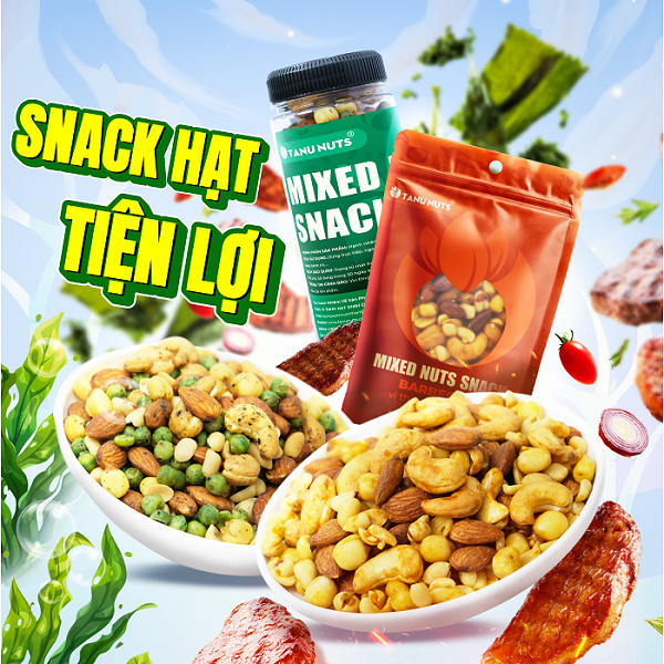 Snack hạt dinh dưỡng mix tẩm vị TANU NUTS túi 175g, mix hạt tẩm vị ăn vặt healthy cho văn phòng, trẻ nhỏ, ăn kiêng