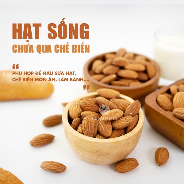 Hạnh nhân tươi TANU NUTS, hạt hạnh nhân sống tách vỏ Mỹ làm sữa hạt, nấu ăn