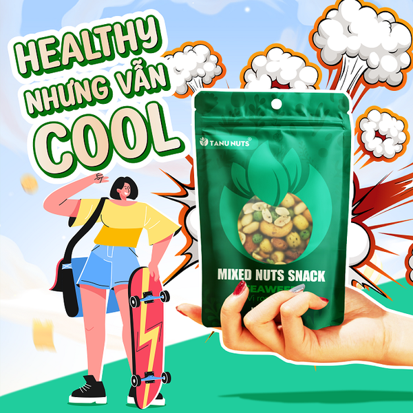 Snack hạt dinh dưỡng mix tẩm vị TANU NUTS túi 175g, mix hạt tẩm vị ăn vặt healthy cho văn phòng, trẻ nhỏ, ăn kiêng