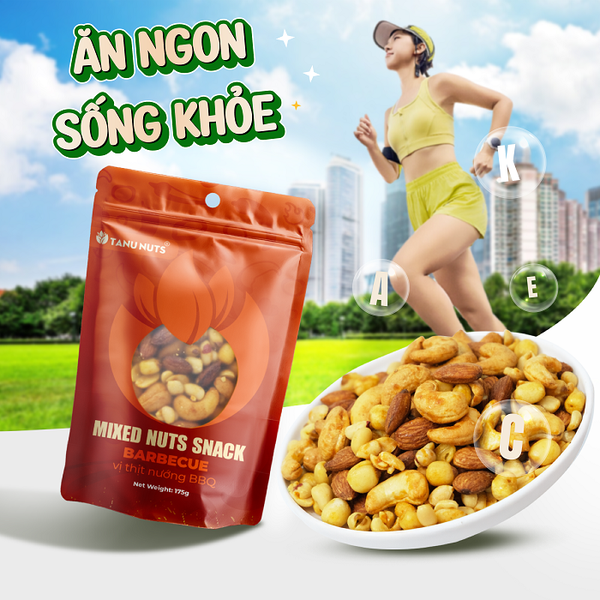 Snack hạt dinh dưỡng mix tẩm vị TANU NUTS túi 175g, mix hạt tẩm vị ăn vặt healthy cho văn phòng, trẻ nhỏ, ăn kiêng