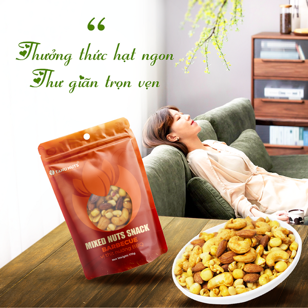 Snack hạt dinh dưỡng mix tẩm vị TANU NUTS túi 175g, mix hạt tẩm vị ăn vặt healthy cho văn phòng, trẻ nhỏ, ăn kiêng