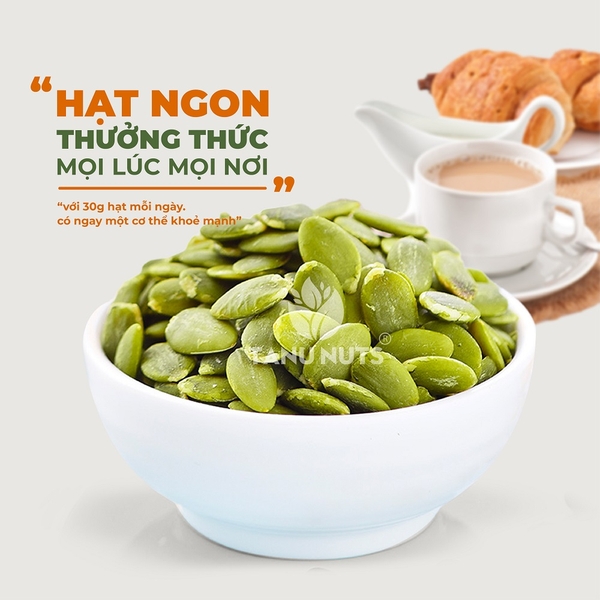 Hạt bí xanh rang chín TANU NUTS, hạt bí xanh tách vỏ Ấn Độ sấy giòn nguyên vị