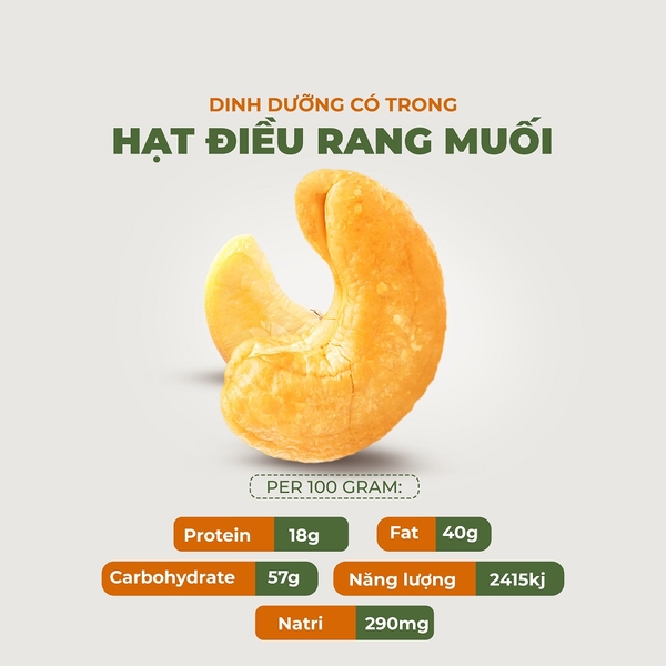 Nhân hạt điều tách vỏ rang muối TANU NUTS, hạt điều rang muối Bình Phước dinh dưỡng