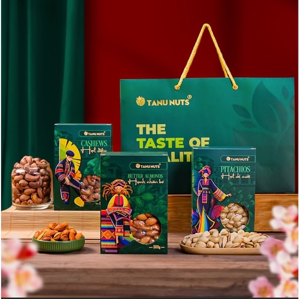 Set hạt quà tặng PREMIUM hạt dinh dưỡng, trái cây sấy, quà tết các loại hạt TANU NUTS sang trọng