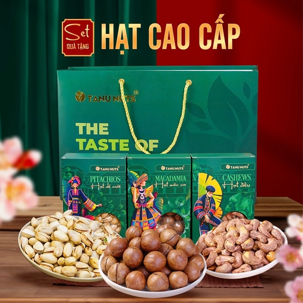 Set hạt quà tặng PREMIUM hạt dinh dưỡng, trái cây sấy, quà tết các loại hạt TANU NUTS sang trọng