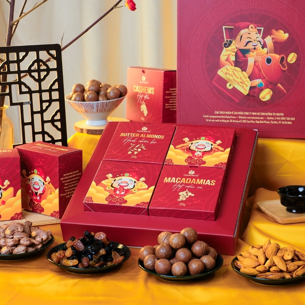 Hộp quà tết Thần Tài TANU NUTS, set quà tặng Tết hạt dinh dưỡng sang trọng
