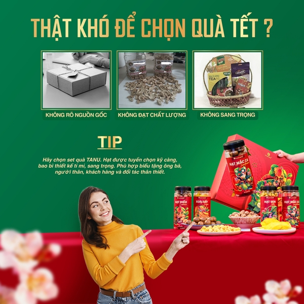 Set quà tặng Hưng Khởi, hộp quà Tết hạt dinh dưỡng TANU NUTS sang trọng
