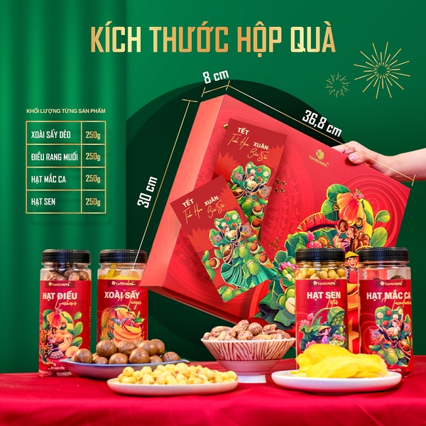 Set quà tặng Hưng Khởi, hộp quà Tết hạt dinh dưỡng TANU NUTS sang trọng