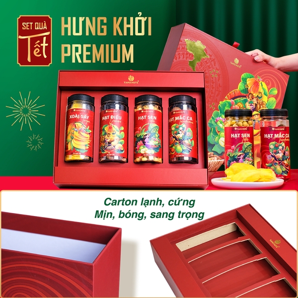 Set quà tặng Hưng Khởi, hộp quà Tết hạt dinh dưỡng TANU NUTS sang trọng