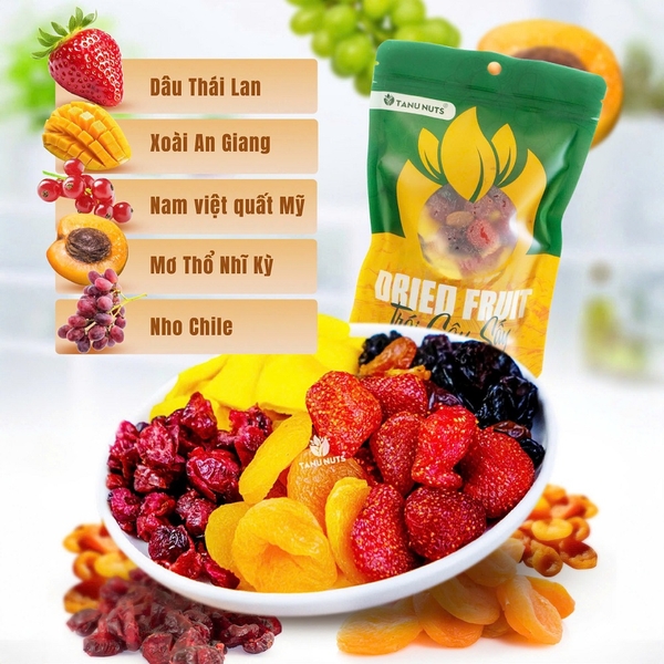 Trái cây sấy dẻo TANU NUTS 400g mix 5 loại hoa quả sấy dẻo tốt cho bà bầu, ăn kiêng giảm cân.