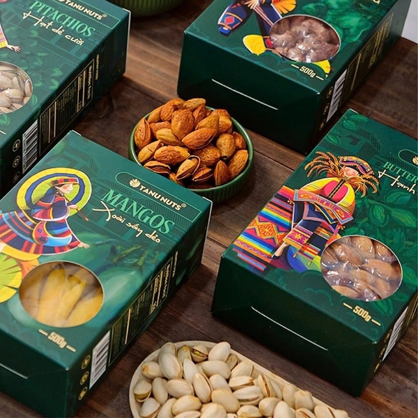 Set quà premium 2 hộp hạt TANU NUTS, quà tặng hạt dinh dưỡng gồm hạt macca, điều sang trọng