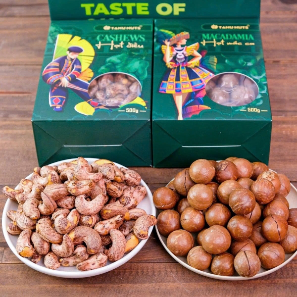 Set quà premium 2 hộp hạt TANU NUTS, quà tặng hạt dinh dưỡng gồm hạt macca, điều sang trọng