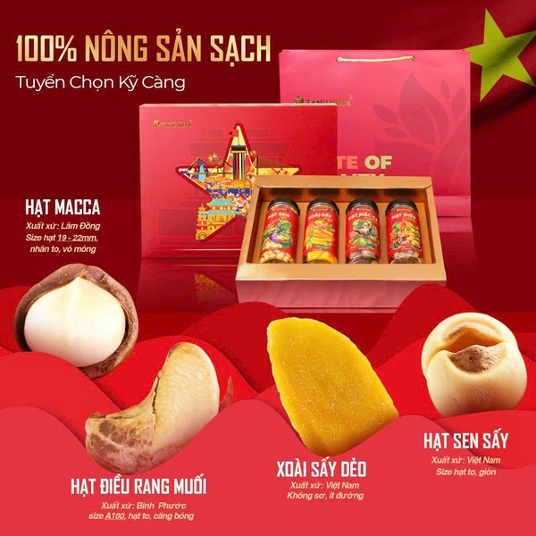 Set quà tặng Hưng Khởi II, hộp quà hạt dinh dưỡng TANU NUTS sang trọng