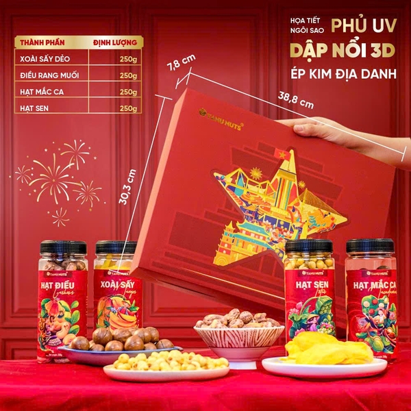 Set quà tặng Hưng Khởi II, hộp quà hạt dinh dưỡng TANU NUTS sang trọng
