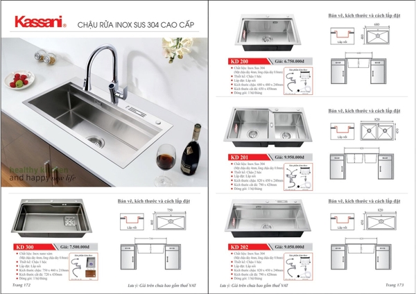 Bảng Giá Chậu Rửa Chén Inox 304 Cao Cấp Kassani Mới Nhất 2024