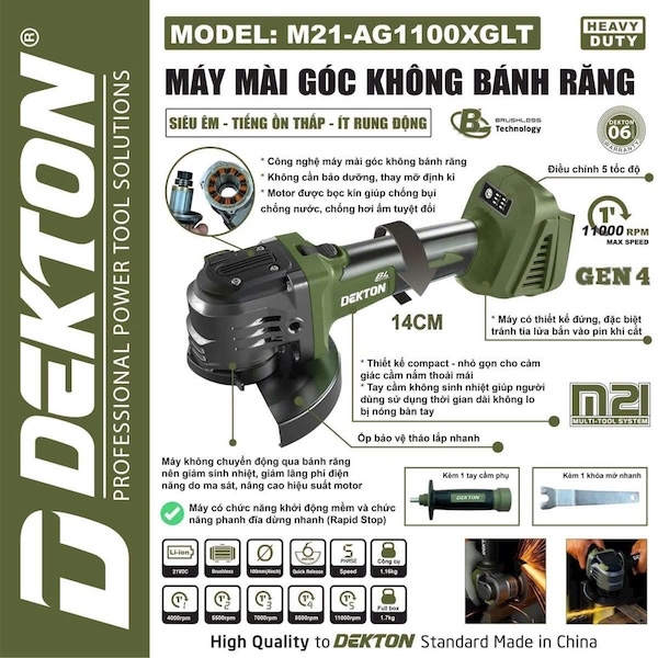 🛠️ MÁY MÀI GÓC KHÔNG CHỔI THAN DEKTON DÙNG PIN M21 SERIES – HIỆU SUẤT ĐỈNH CAO, CÔNG NGHỆ BỀN BỈ