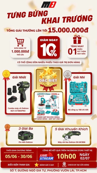 KHAI TRƯƠNG STORE THIẾT BỊ TẠI TP.HCM – GIẢM NGAY 10%, RÚT THĂM TRÚNG THƯỞNG TỔNG GIÁ TRỊ 15 TRIỆU ĐỒNG