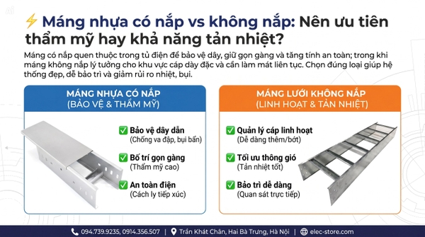 ⚡ Máng nhựa có nắp vs không nắp: Nên ưu tiên thẩm mỹ hay khả năng tản nhiệt?