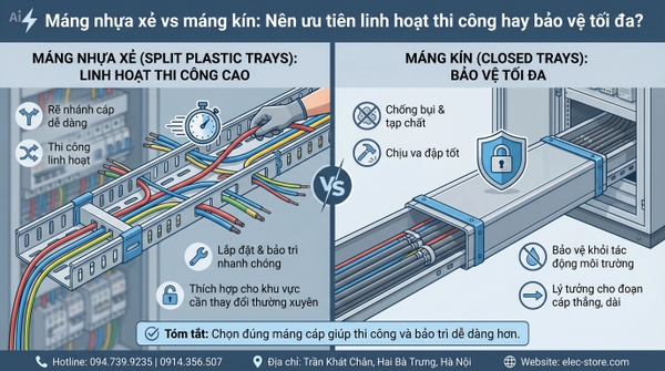 ⚡ Máng nhựa xẻ vs máng kín: Nên ưu tiên linh hoạt thi công hay bảo vệ tối đa?