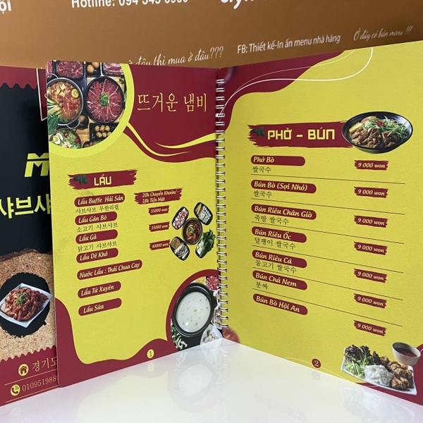 Menu nhà hàng Hàn