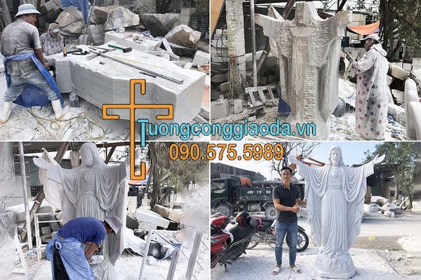 Tượng Chúa Cứu Thế Bằng Đá Trắng Đẹp Cao 2m2 Về Thái Bình