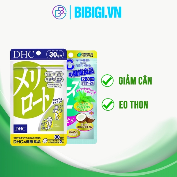Combo dáng đẹp eo thon - Viên uống dầu dừa hỗ trợ giảm cân và viên uống Melilot thon chân