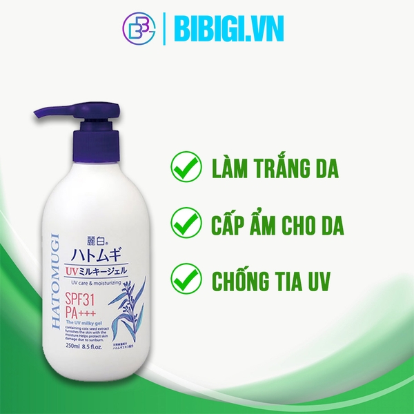 Sữa Dưỡng Thể Chống Nắng, Dưỡng Ẩm Reihaku Hatomugi UV Milky Gel SPF 31 PA+++ (250ml)