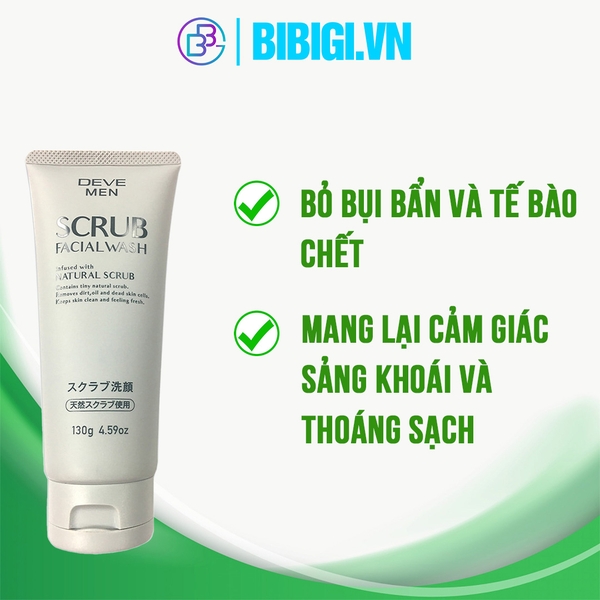 Sữa Rửa Mặt Làm Sạch, Tẩy Tế Bào Chết Cho Nam Deve Men Scrub Facial Wash (130g)