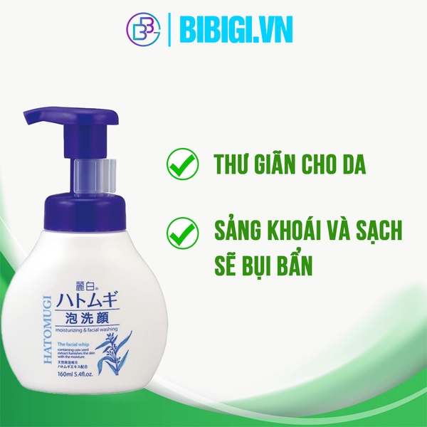 Sữa Rửa Mặt Tạo Bọt, Làm Sạch Sâu Reihaku Hatomugi Facial Whip (160ml)