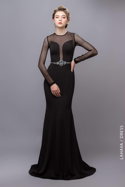 Đầm Dạ Hội Đuôi Cá Xanh Côban Cổ V Phối Lưới Donna Dress - Đầm Quỳnh Anh  Luxury Fashion