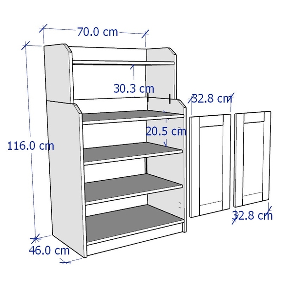 BAHIA, Tủ lưu trữ, trưng bày đồ dùng 2 cánh mở STO_040, 70x46x116cm