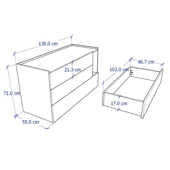 LEMA, Tủ lưu trữ đồ dùng 3 ngăn kéo hiện đại DRA_070, 130x55x71cm