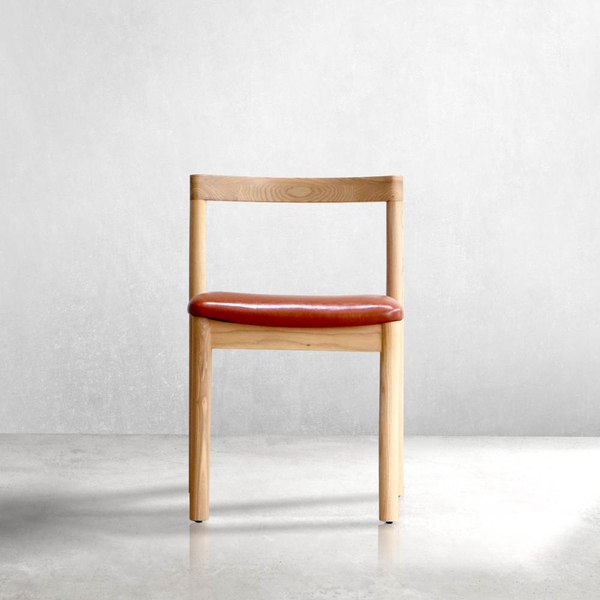 NARA, Ghế ăn gỗ ash sơn màu tự nhiên, nệm bọc da simili, 90x50x45cm