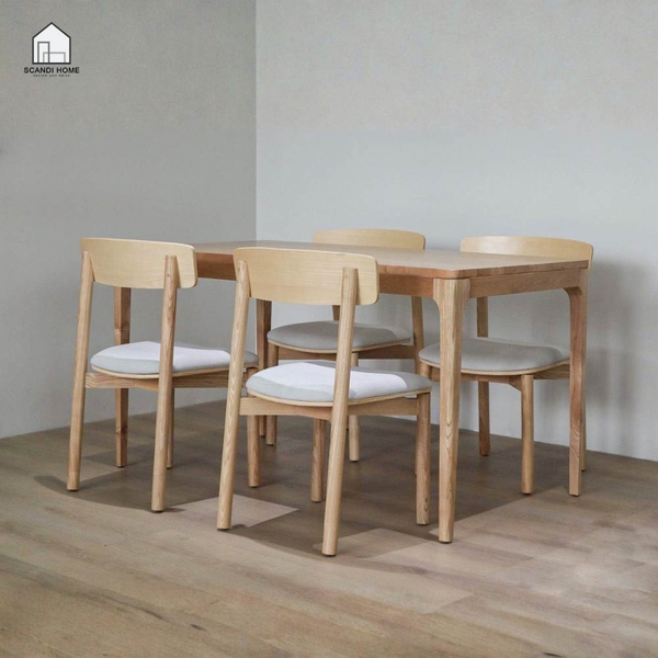 MONO, Bàn ăn 4 ghế gỗ tự nhiên DIN_002, 1300x750x760, Bàn ăn gỗ Scandi Home