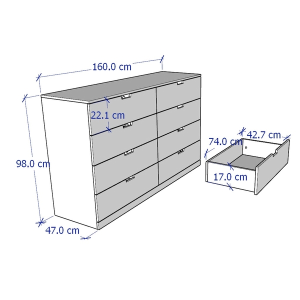 BANALDO, Tủ lưu trữ 8 ngăn kéo DRA_051, 160x47x98cm