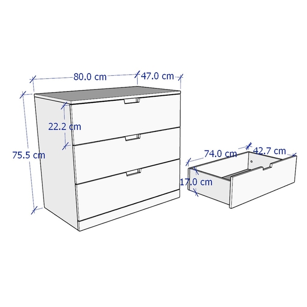 BANALDO, Tủ lưu trữ 3 tầng DRA_013, 80x47x76cm
