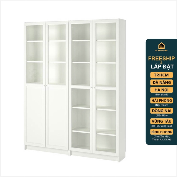 JELLY, Kệ sách 6 tầng 2 gian cửa kính cổ điển SHE_068, 160x30x202cm