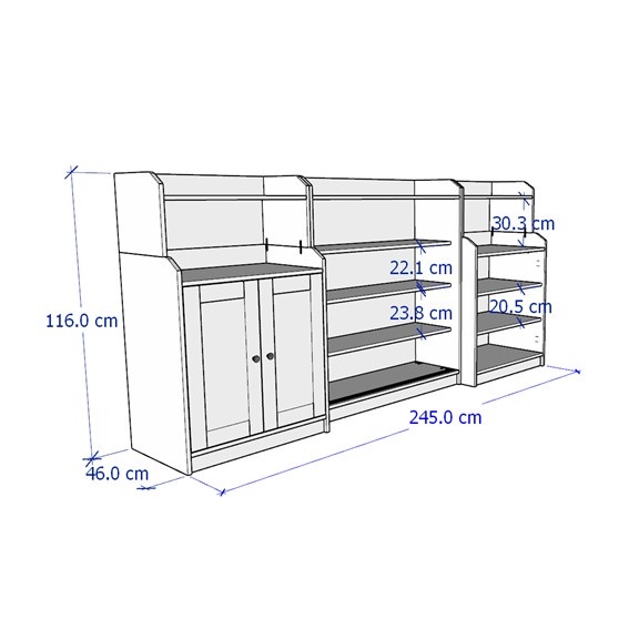 BAHIA, COMBO Tủ lưu trữ kết hợp tủ trưng bày cửa kính STO_065, 245x46x116cm