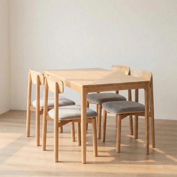 MONO, Bàn ăn 4 ghế gỗ tự nhiên DIN_002, 1300x750x760, Bàn ăn gỗ Scandi Home