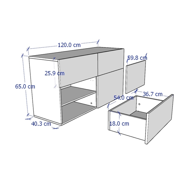 ATLANTA, Tủ lưu trữ 2 tầng 4 ngăn STO_005, 120x42x65cm
