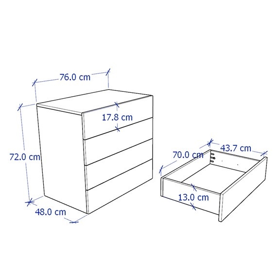 NOVA, Tủ đựng đồ lưu trữ 4 ngăn kéo size nhỏ DRA_035, 76x48x72cm