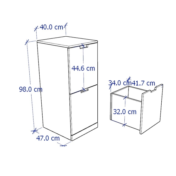 BANALDO, Tủ lưu trữ dùng 2 ngăn kéo DRA_078, 40x47x98cm